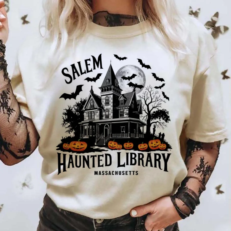 Vintage Fashion Library - 여성용 빈티지 Salem 유령의 도서관 프린트