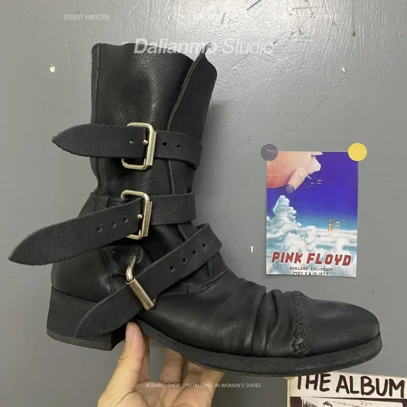 패션 남성용 천연 가죽 모터사이클 부츠 버클 스트랩 미 - Vintage Style Women Fashion 리뷰 및 가격