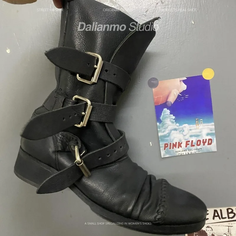 패션 남성용 천연 가죽 모터사이클 부츠 버클 스트랩 미 - Vintage Style Women Fashion 리뷰 및 가격