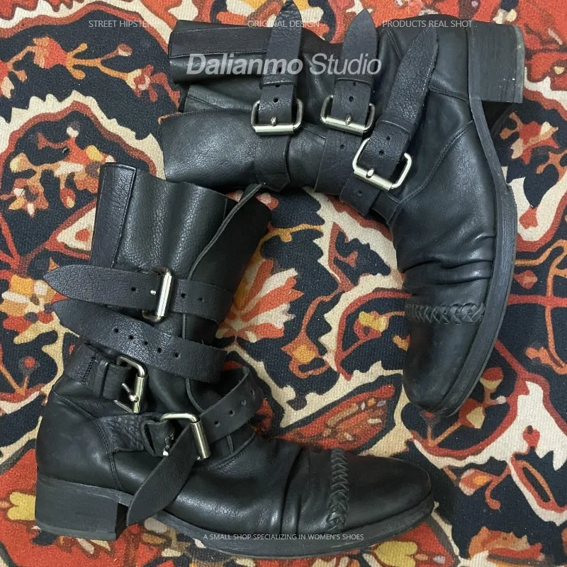 패션 남성용 천연 가죽 모터사이클 부츠 버클 스트랩 미 - Vintage Style Women Fashion 리뷰 및 가격