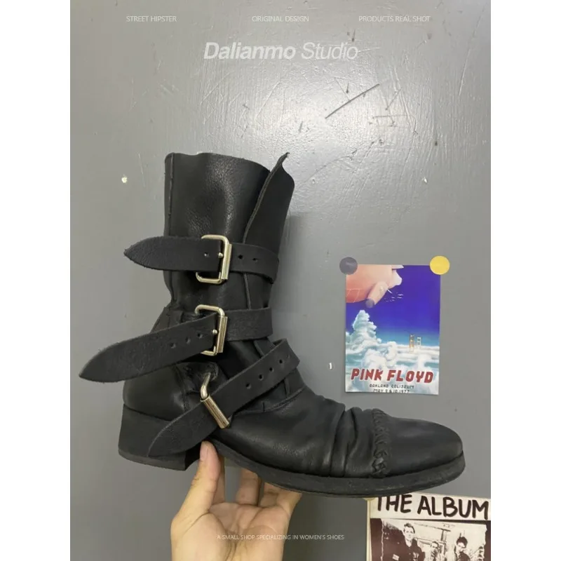 패션 남성용 천연 가죽 모터사이클 부츠 버클 스트랩 미 - Vintage Style Women Fashion 리뷰 및 가격