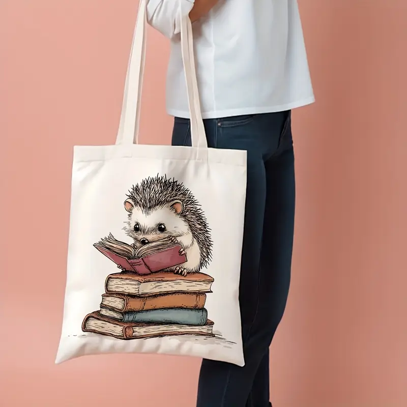 빈티지 만화 고슴도치 책 읽는 그림 그래픽 캔버스 토트 - Vintage Fashion Library 리뷰 및 가격