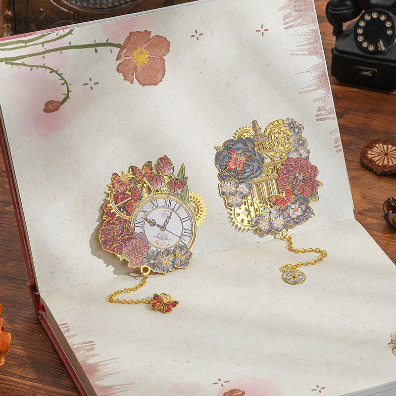 1 pc 빈티지 시계와 꽃 금속 책갈피 금속 체인 펜던 - Vintage Fashion Books 리뷰 및 가격