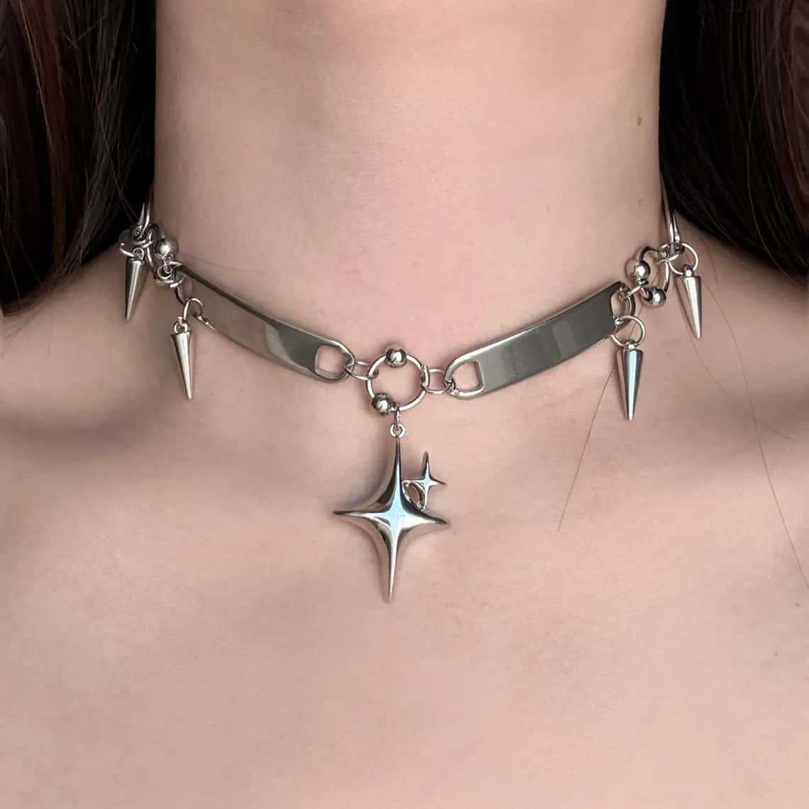 펑크 스타 리벳 초커, 록 주얼리, Y2K 액세서리,  - Vintage Fashion Necklace 리뷰 및 가격