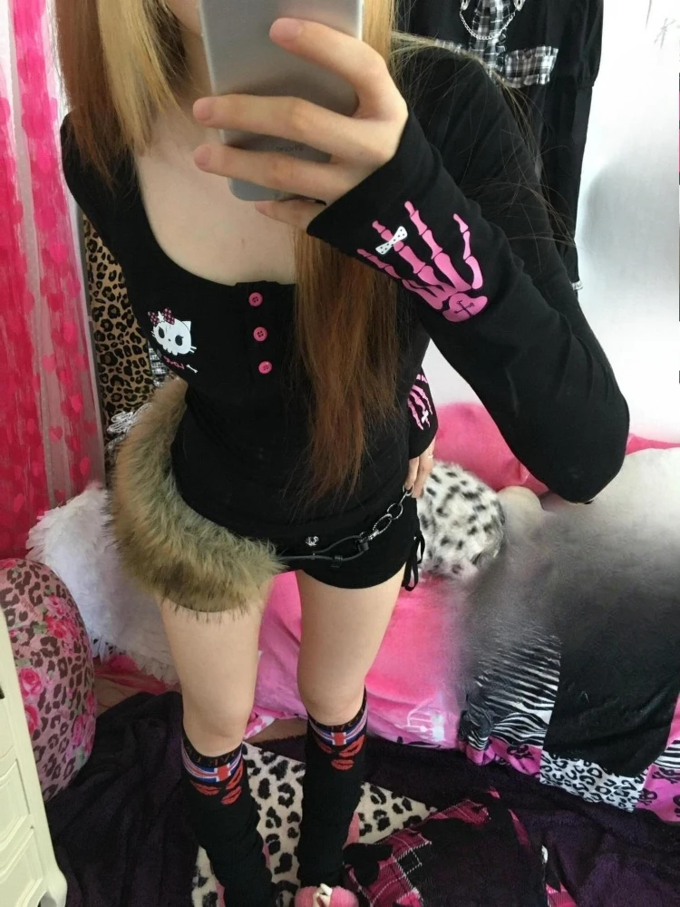 Y2K 빈티지 만화 프린트 티셔츠 여성 2025, 펑크 - Vintage Women Fashion 리뷰 및 가격