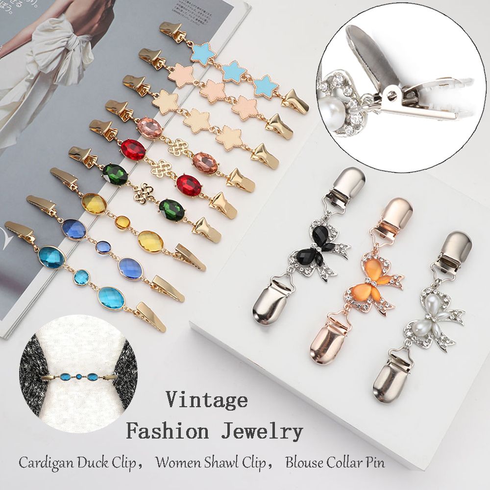 빈티지 가디건 오리 클립 라인석 블라우스 칼라 핀 스웨 - Vintage Fashion Postcards 리뷰 및 가격
