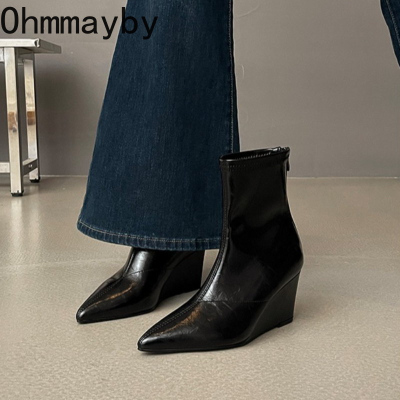 가을 겨울 빈티지 웨지 힐 여성 앵클 부츠 패션 뾰족한 - Vintage Style Women Fashion 리뷰 및 가격