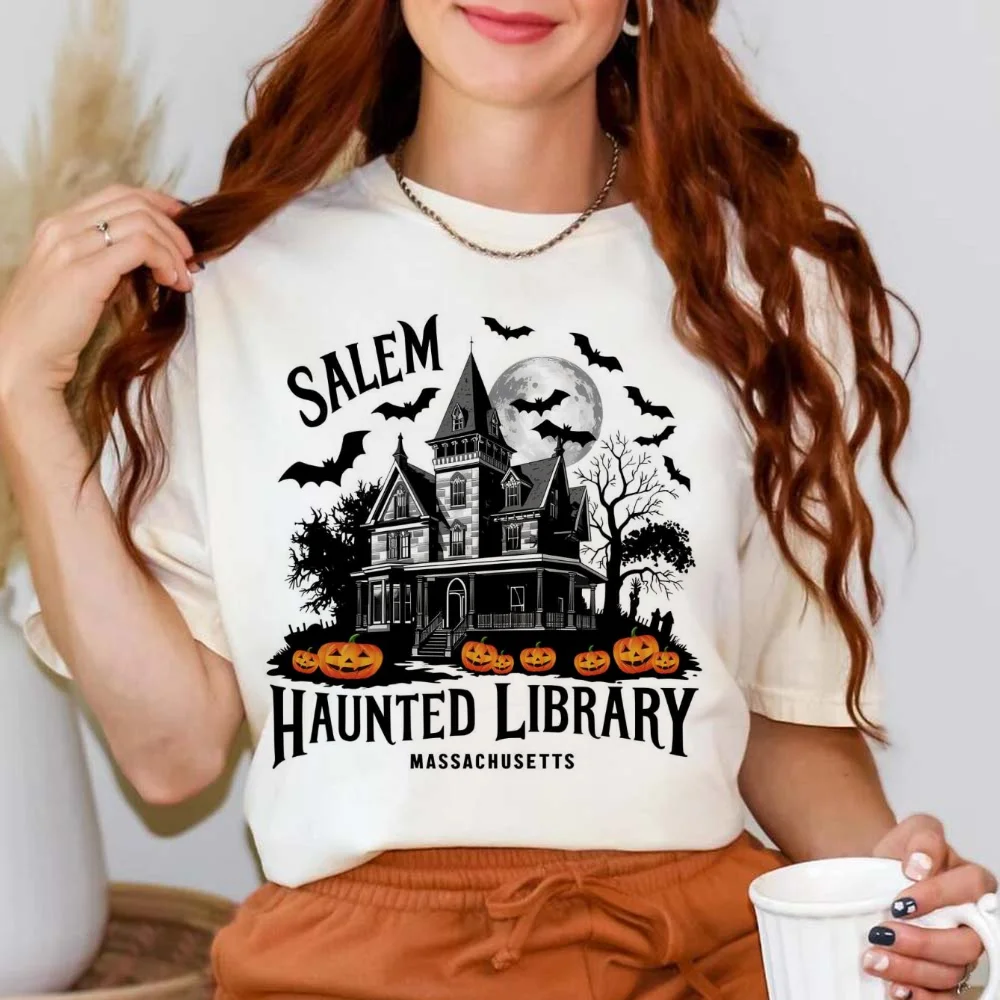 여성용 빈티지 Salem 유령의 도서관 프린트 티셔츠, - Vintage Fashion Library 리뷰 및 가격