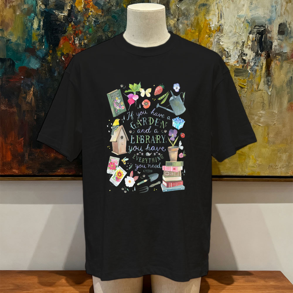 정원과 도서관 유니섹스 트라이 블렌드 티셔츠 여성 남성 - Vintage Fashion Library 리뷰 및 가격