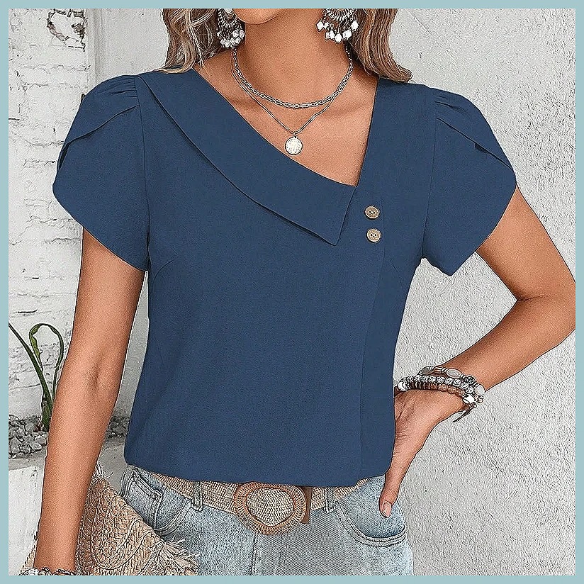 2024 여름 빈티지 솔리드 컬러 블라우스 여성용, 우 - Vintage Women Fashion 리뷰 및 가격